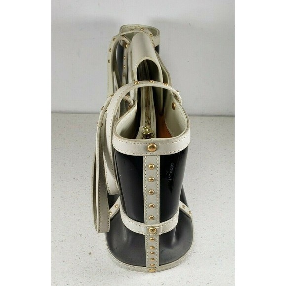 Maxx New York Black + White PVC and Leather Handbag with Gold Studs - Picture 3 of 12